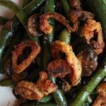 green beans with sauteed mushrooms and crispy shallots