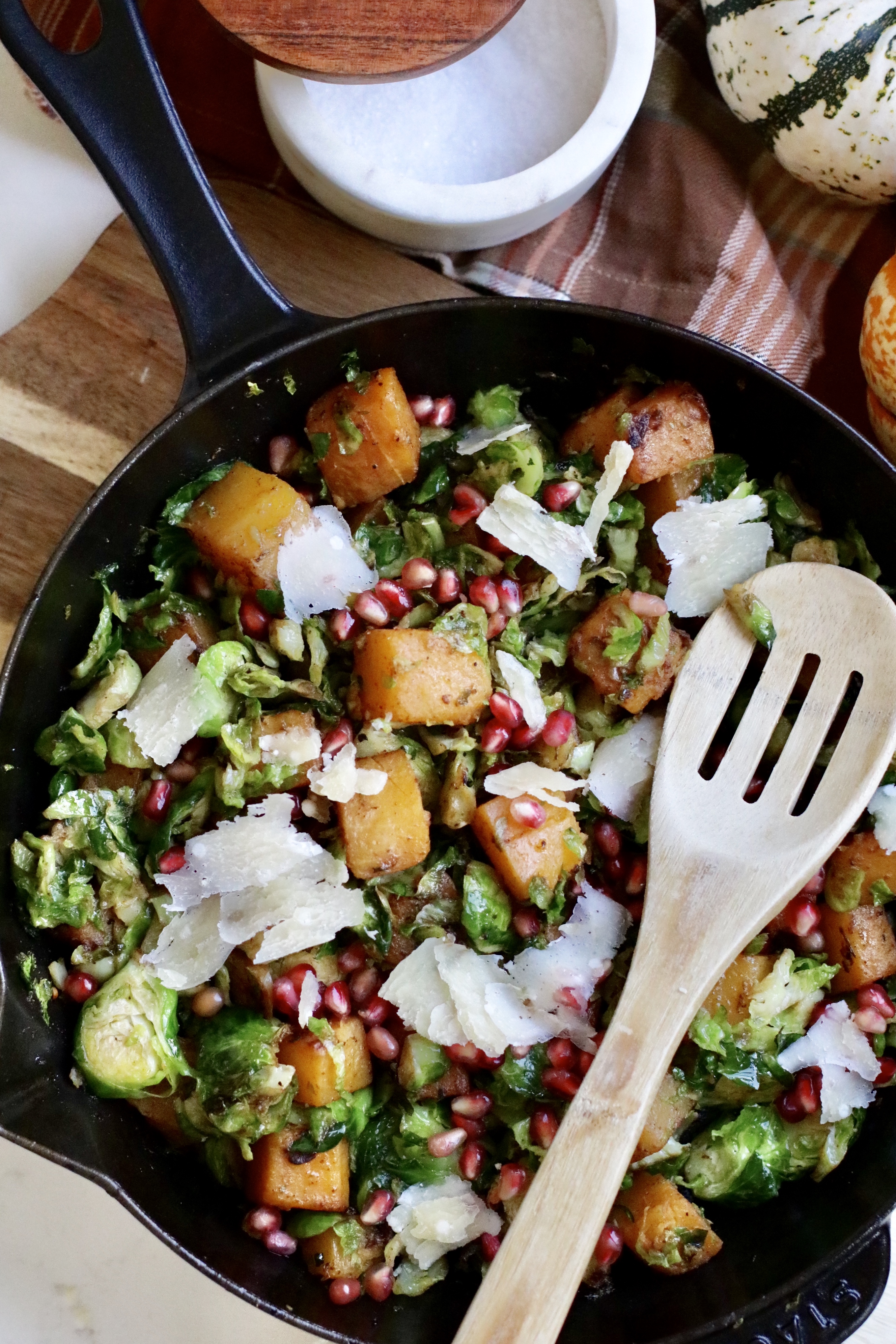 warm brussels sprout and butternut squash salad