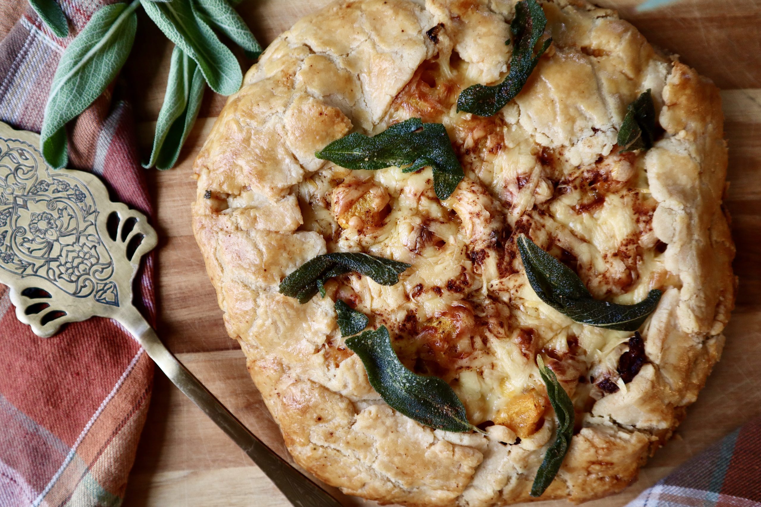 butternut squash galette w/caramelized onions and crispy sage