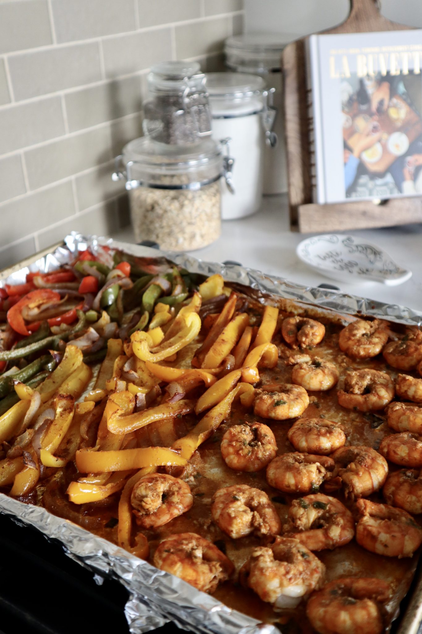 Sheet Pan Shrimp Fajitas - Honest Darling
