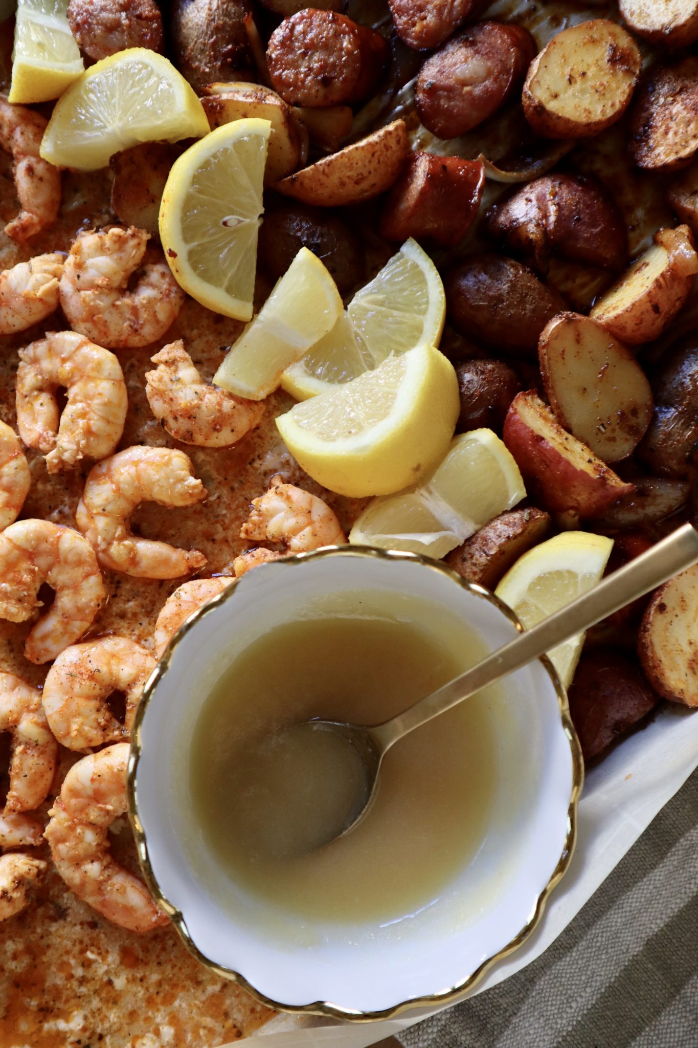 Sheet Pan Cajun Shrimp With Honey Garlic Butter Sauce - Honest Darling