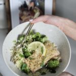 walnut crusted salmon with lemon orzo