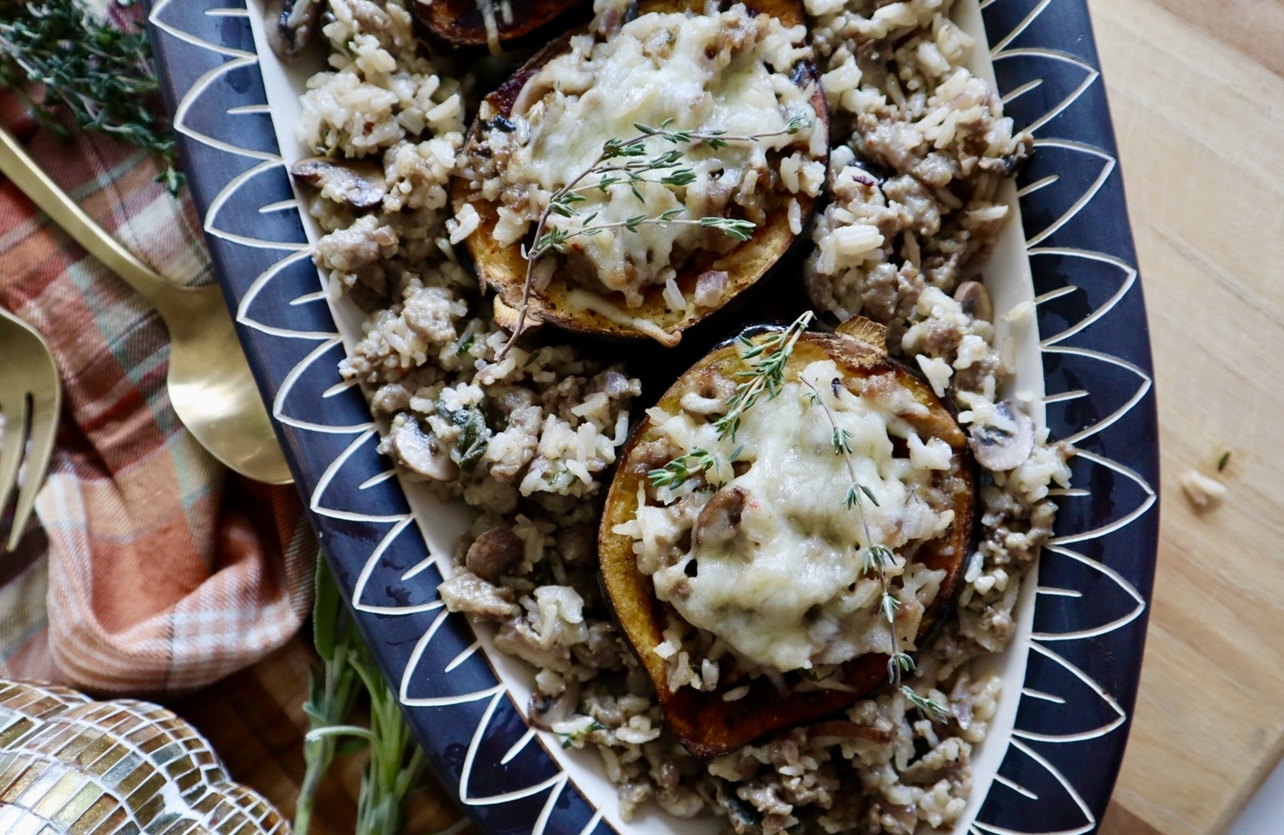 sage and sausage stuffed acorn squash